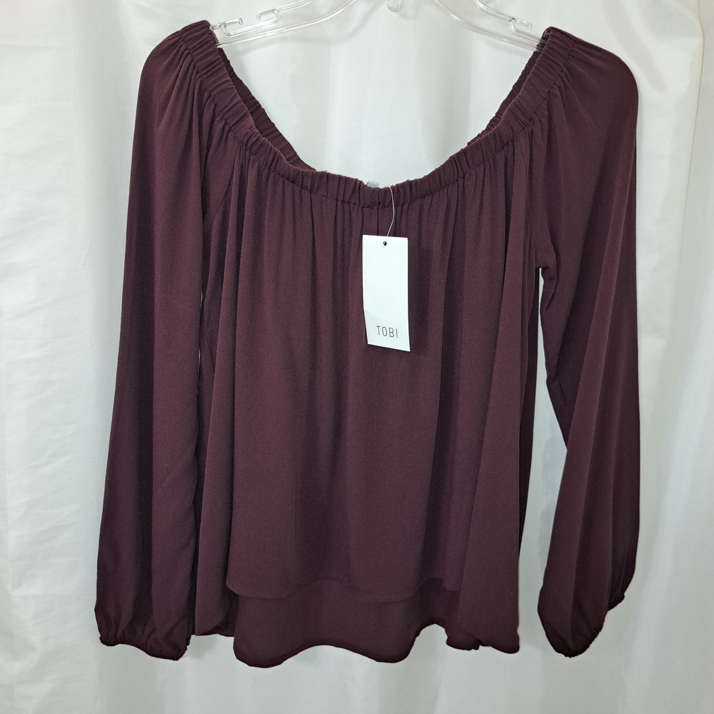 NWT Tobi Wine Color Sz M Women's Flowy High/low Blouse Rayon - Picture 8 of 11